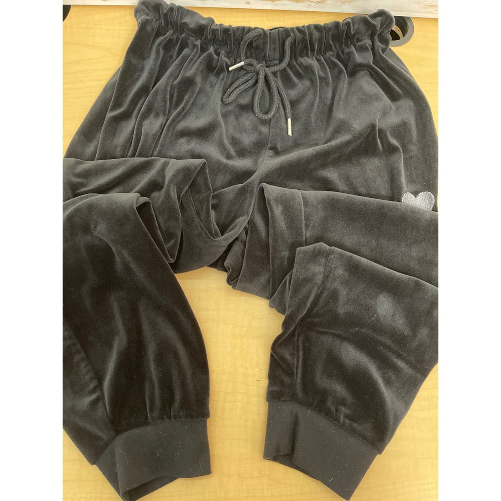 No Boundaries Black Velour Joggers Heart Patch Drawstring Sweatpants Medium 7-9
